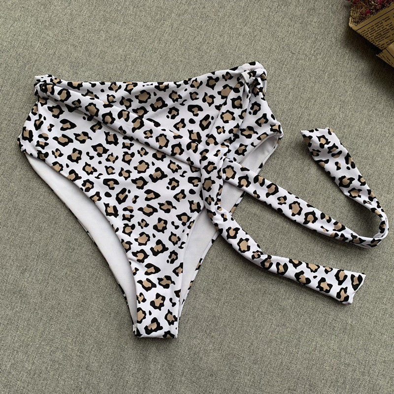 Damen Badeanzug mit hoher Taille – Leoparden- und Streifenmuster